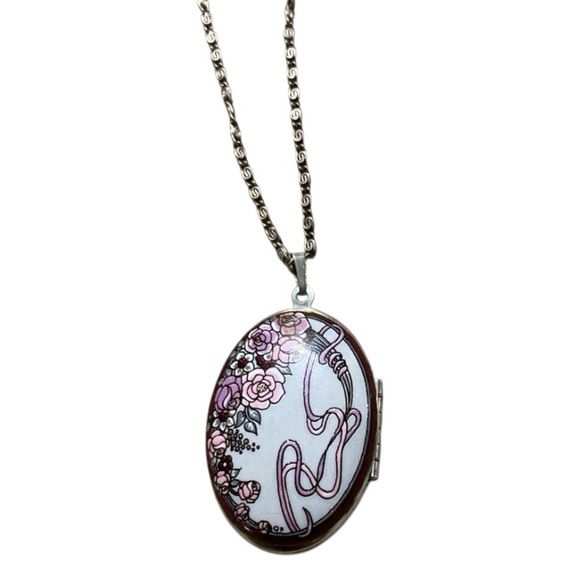 Michaela Frey Austria Hand Painted Enamel Silver Floral Art Necklace - Picture 1 of 8